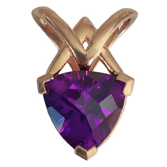 Ross Simons Purple CZ Trillion Cut Gold 925 Pendant